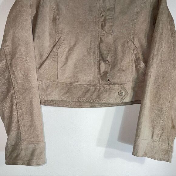 Dollhouse L Suede Leather Jacket Tan Ruffle Coat - Picture 3 of 10